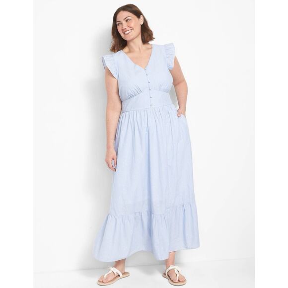 Lane Bryant Dresses & Skirts - Lane Bryant Plus 22 Maxi Dress Cap Flutter Sleeve Flounce Hem Feminine Romantic